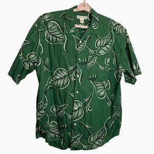 VTG Banana Republic 90 Men L Green Hawaiian Tropical Button-Up Camp Shirt Cotton